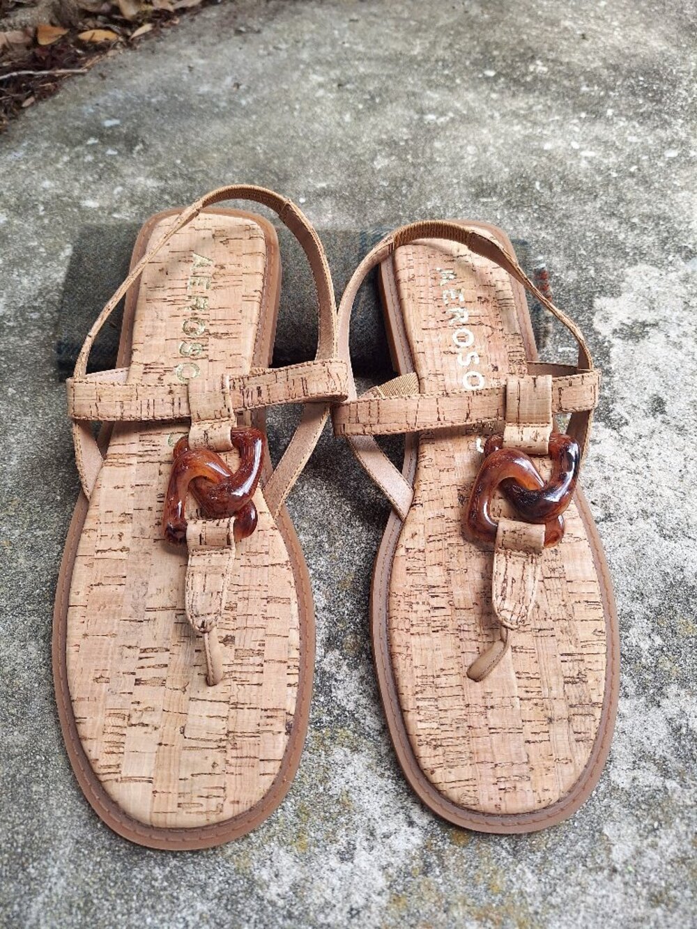 Aerosoles Flat Faux Cork CARMINE Sandals  11 Tan chain Link  NWOT